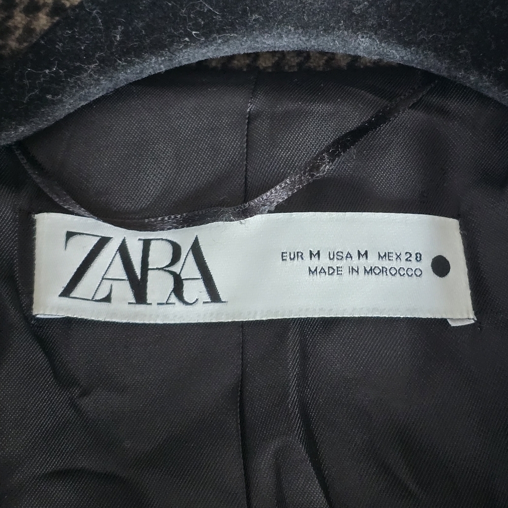 Zara Wool Blend Blazer Sz M Brown Houndstooth Plaid Tailored Career Old Money - Picture 8 of 16